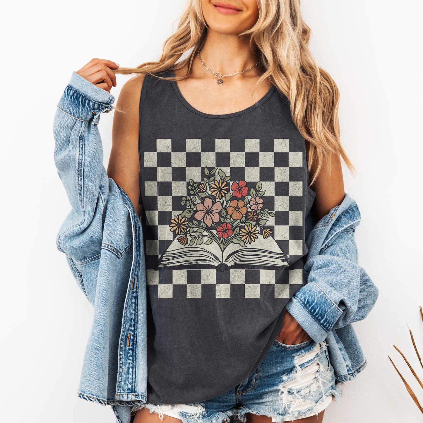 Book and Flowers Retro Tank Top
