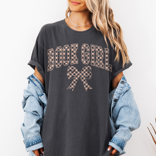 Book Girl Retro Checkered Bow