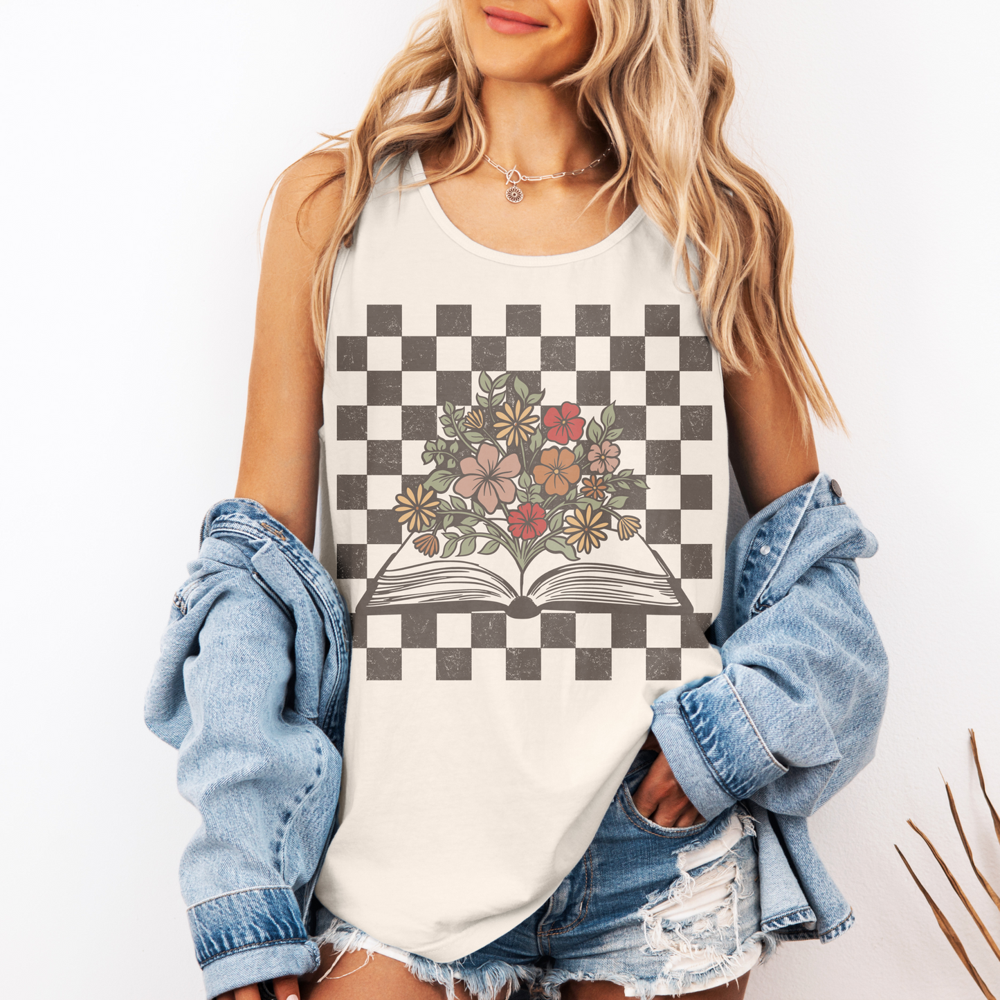 Book and Flowers Retro Tank Top