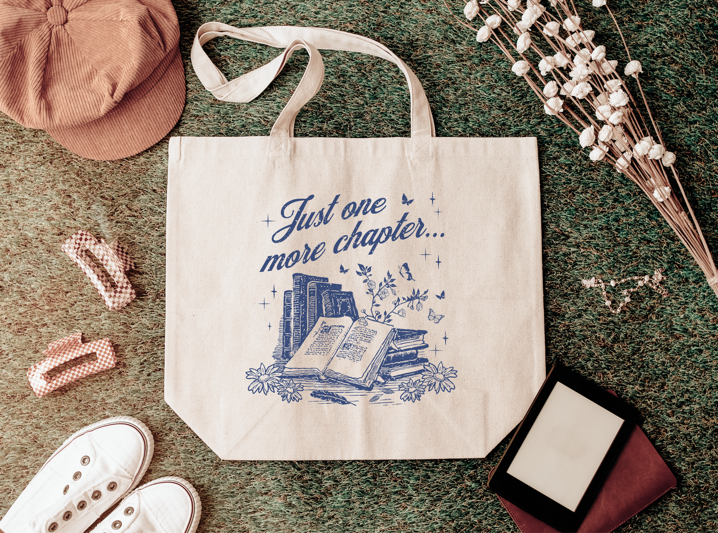 Just One More Chapter Canvas Shopping Tote
