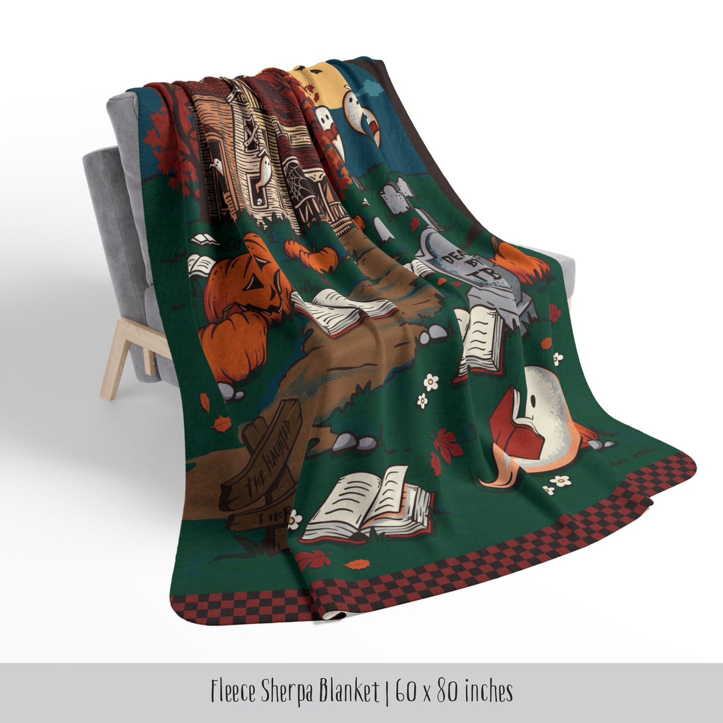 The Haunted Library Fleece Sherpa Blanket