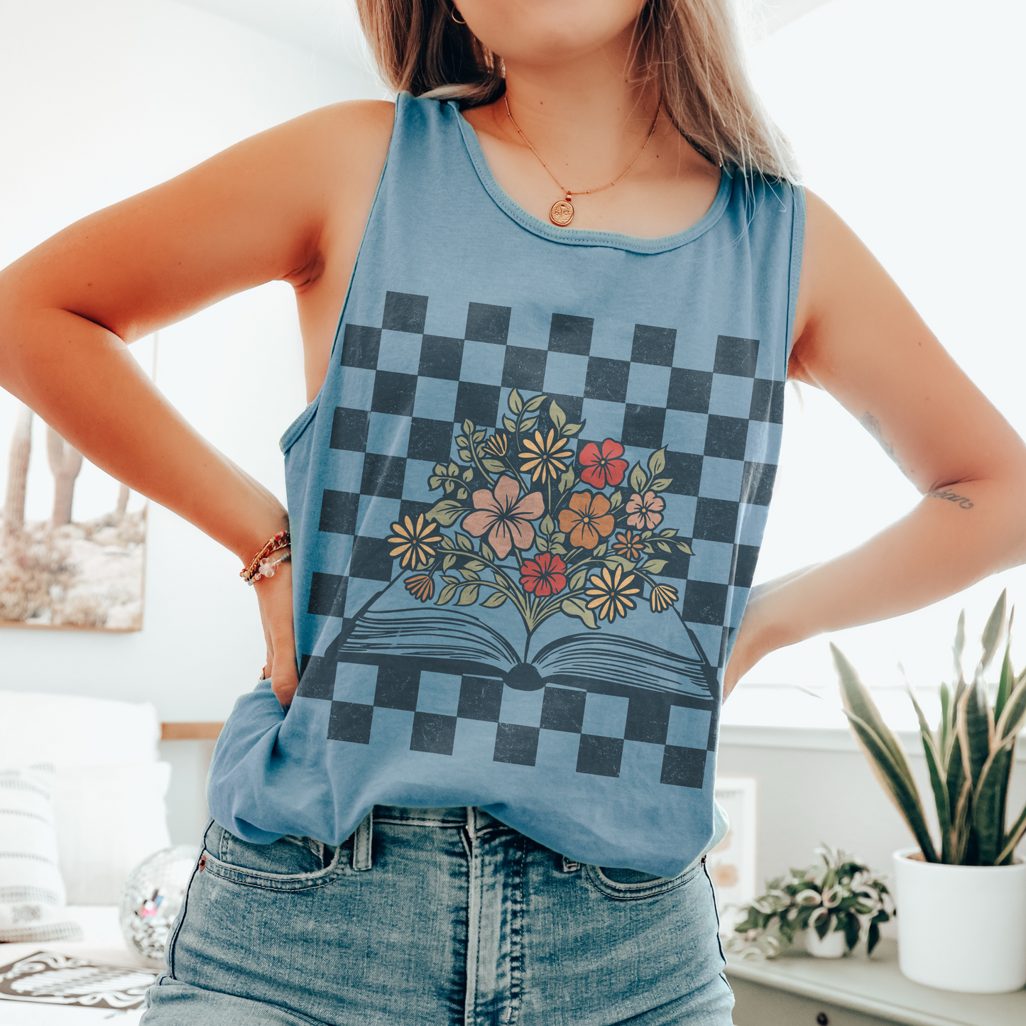 Book and Flowers Retro Tank Top