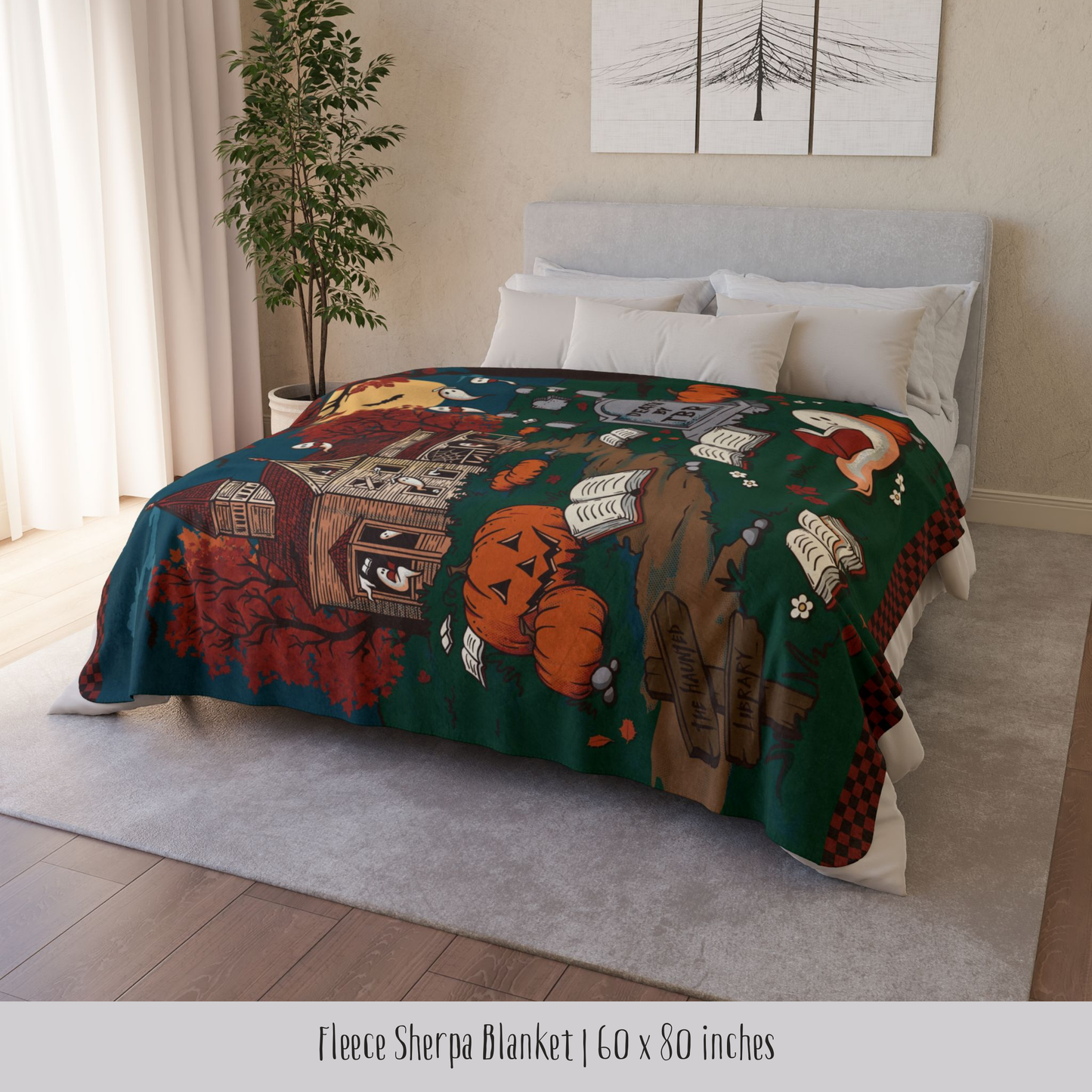 The Haunted Library Fleece Sherpa Blanket