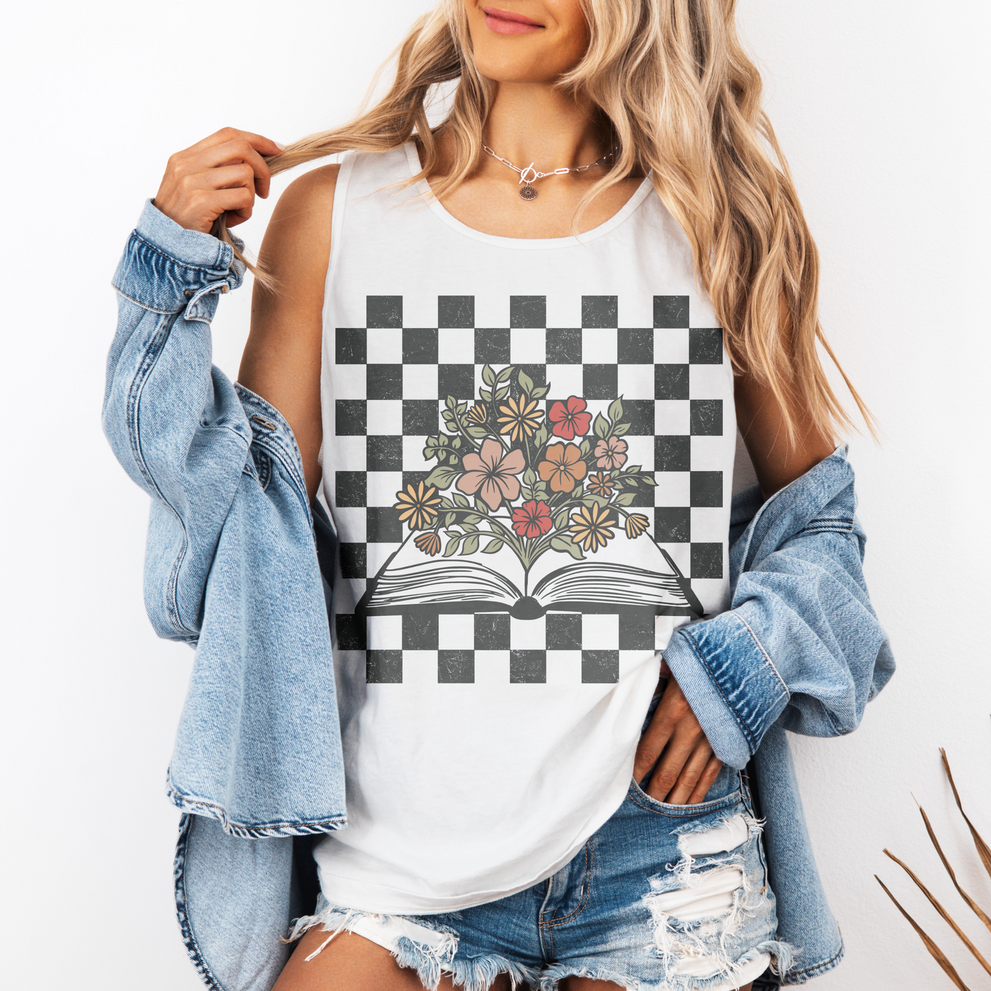 Book and Flowers Retro Tank Top