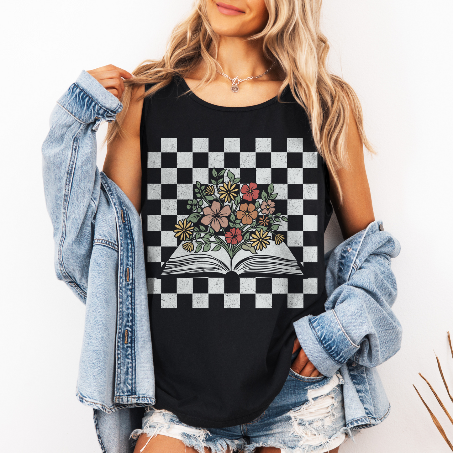 Book and Flowers Retro Tank Top