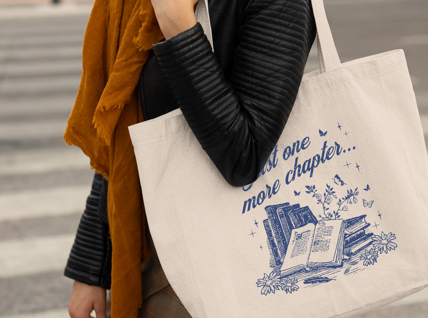 Just One More Chapter Canvas Shopping Tote