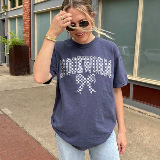 Bookworm Retro Checkered Bow