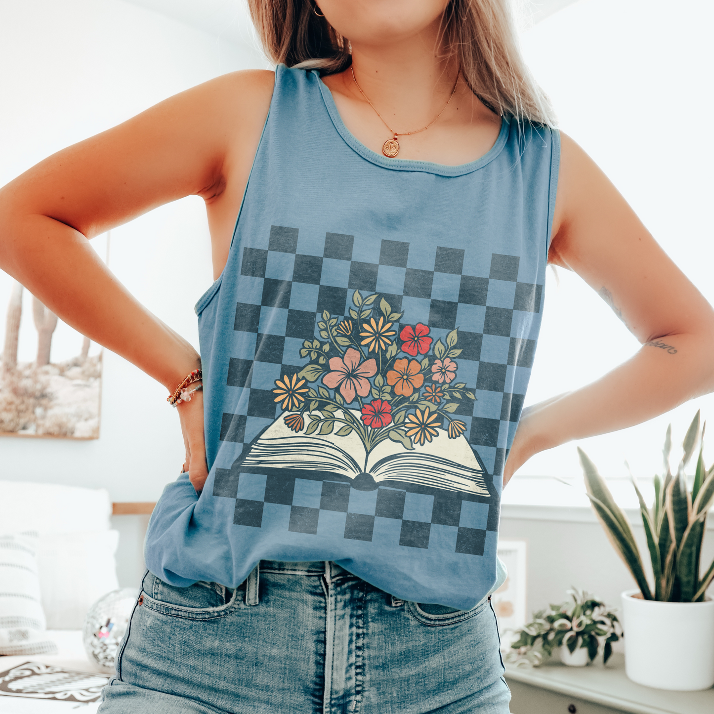 Book and Flowers Vintage Vibe Tank Top