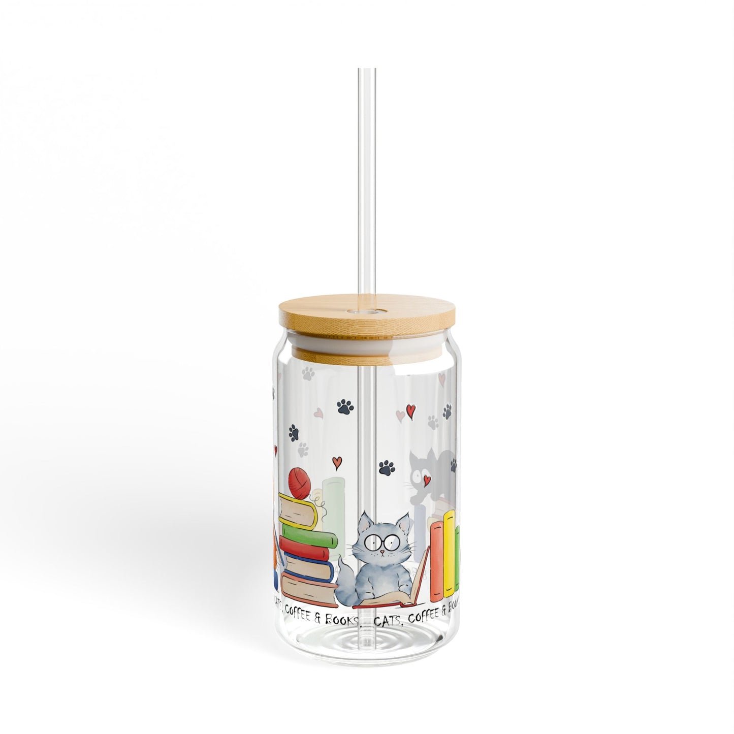 Cats, Coffee & Books Sipper Glass | 16oz