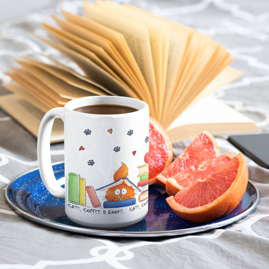 Cats, Coffee & Books Mug | 11oz,15oz