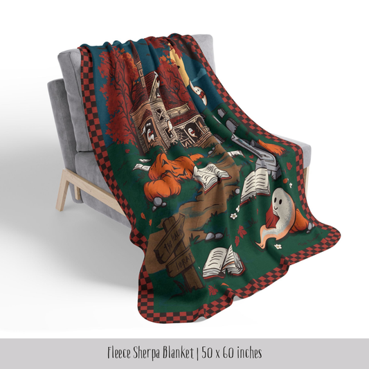 The Haunted Library Fleece Sherpa Blanket