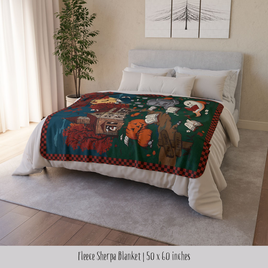 The Haunted Library Fleece Sherpa Blanket