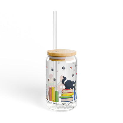 Cats, Coffee & Books Sipper Glass | 16oz
