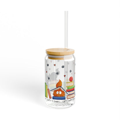 Cats, Coffee & Books Sipper Glass | 16oz